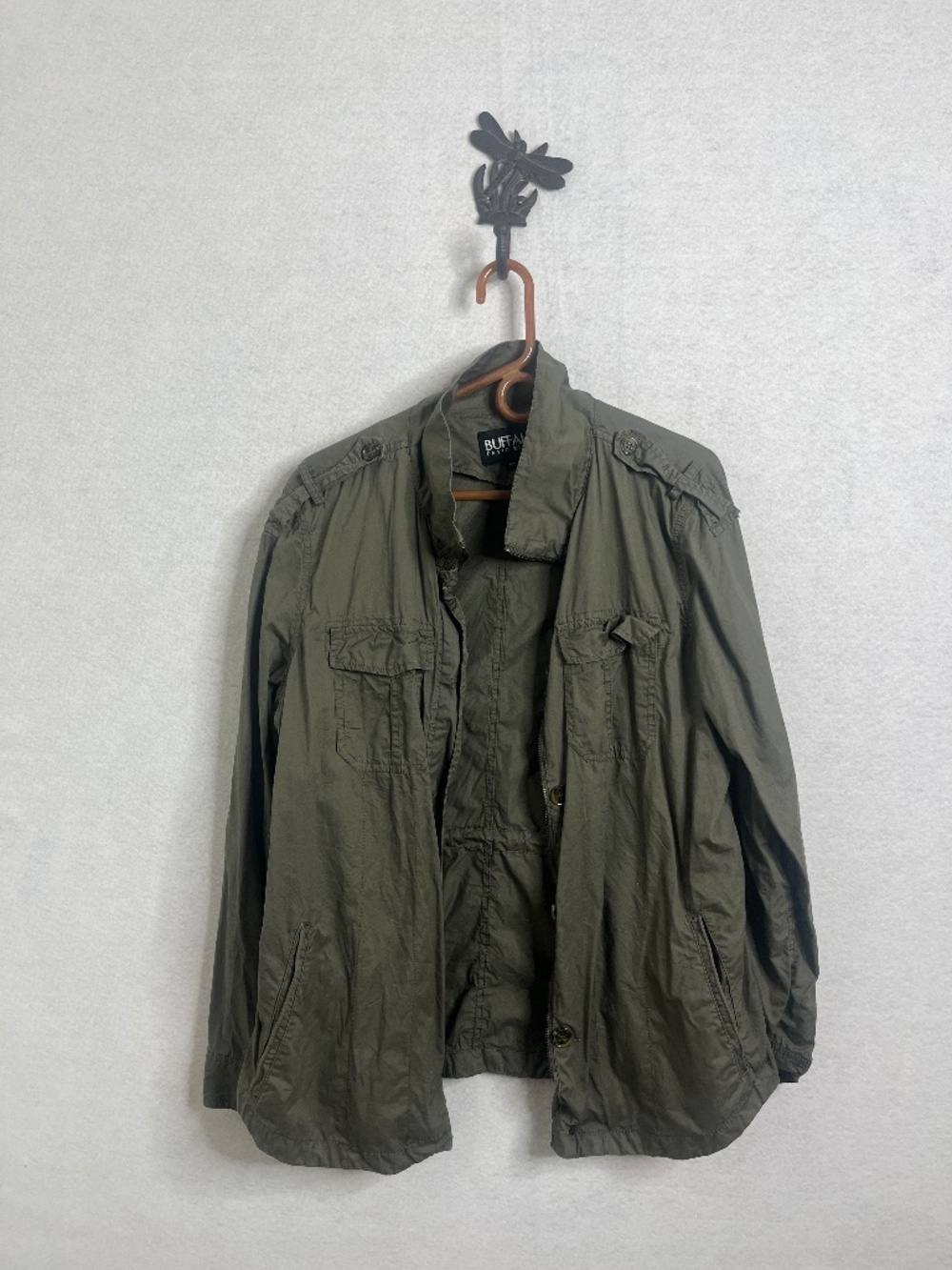 Buffalo David Bitton Olive Green Utility Jacket Lightweight Military Style Large